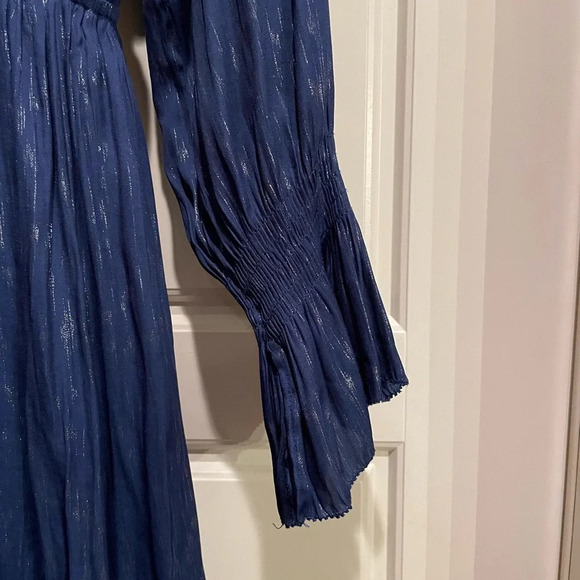 Current Air Blue Metallic Smocked Sleeve Mini Dress Size Large - Picture 2 of 13
